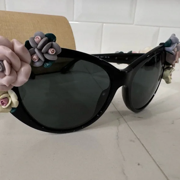 Dolce & Gabbana Floral Embellished Black Sunglasses - Picture 9 of 10